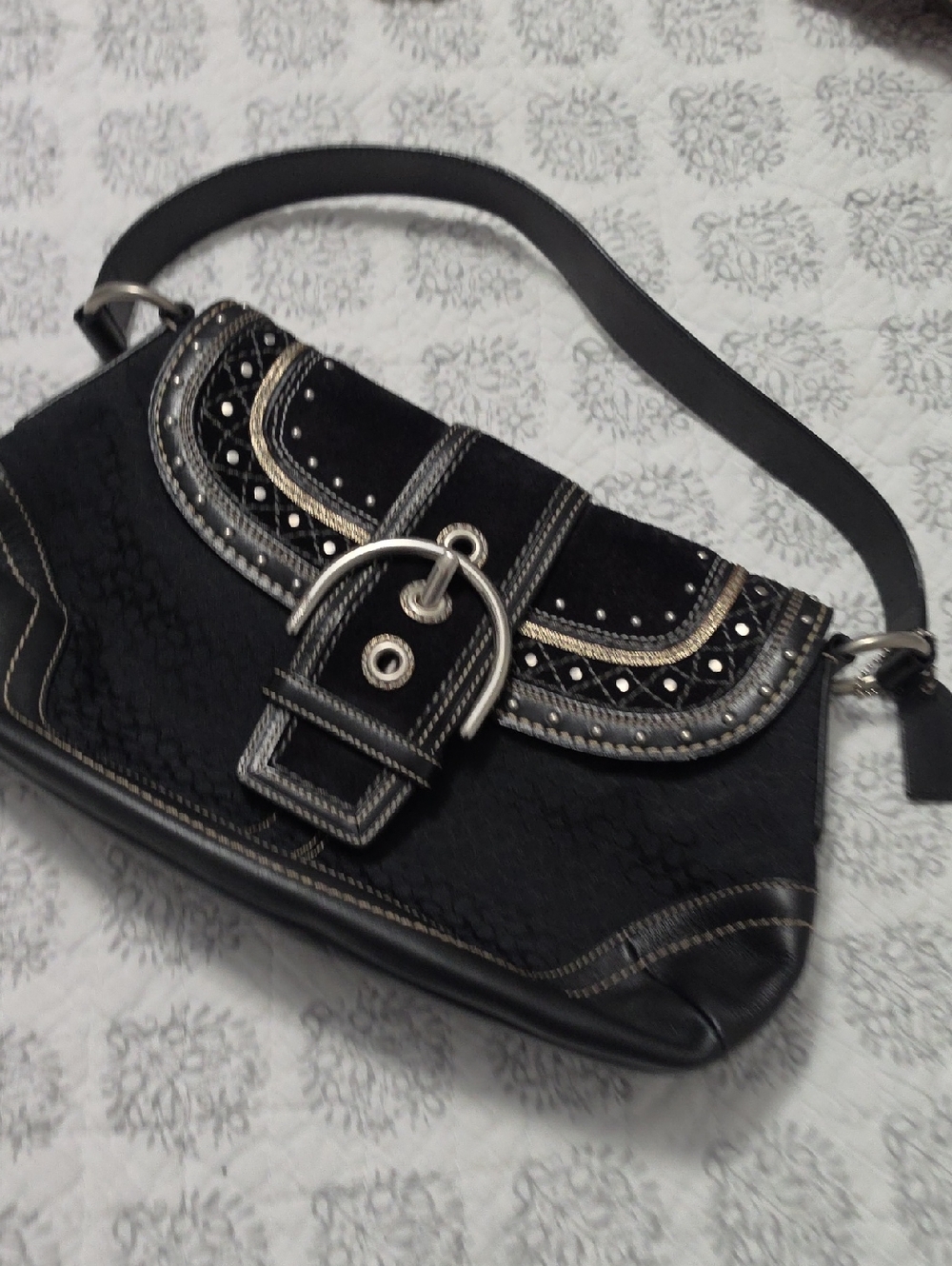 Coach Black Shoulder Bag with Silver Buckle & Studs